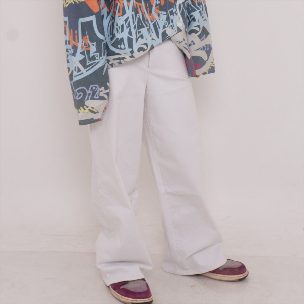 White Pants with Printed Waistband