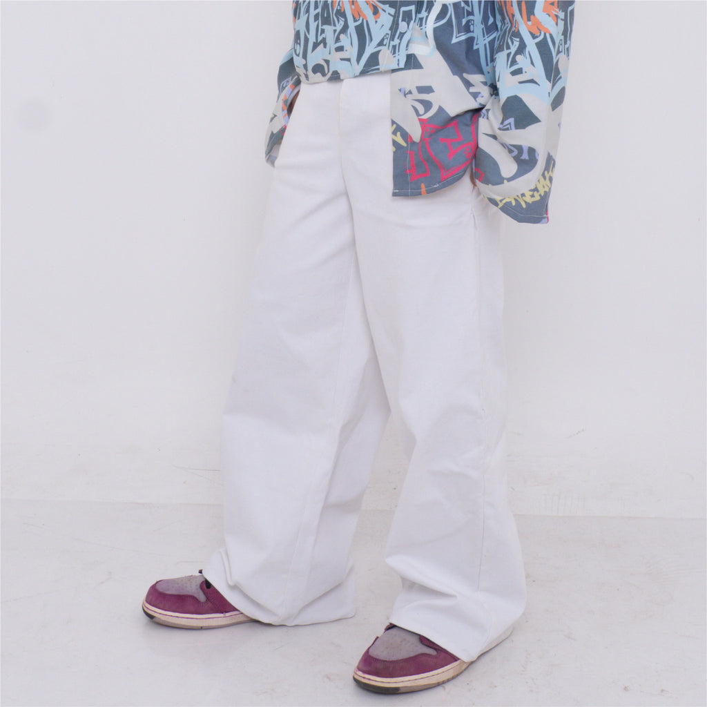 White Pants with Printed Waistband