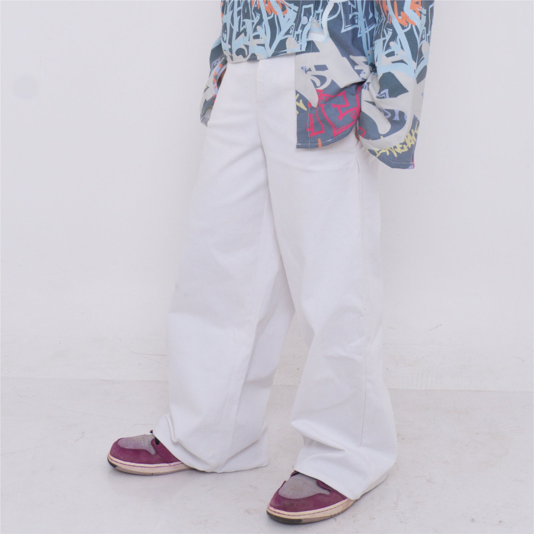 White Pants with Printed Waistband