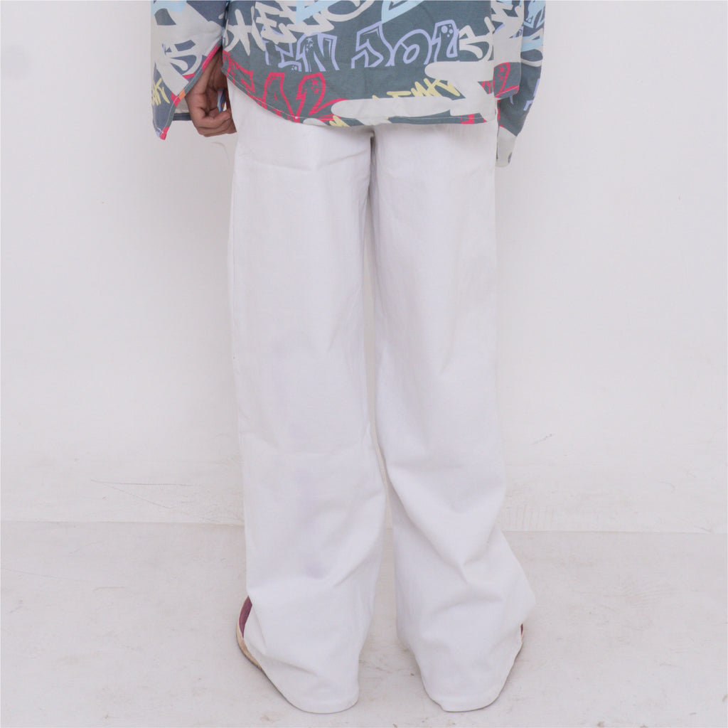 White Pants with Printed Waistband