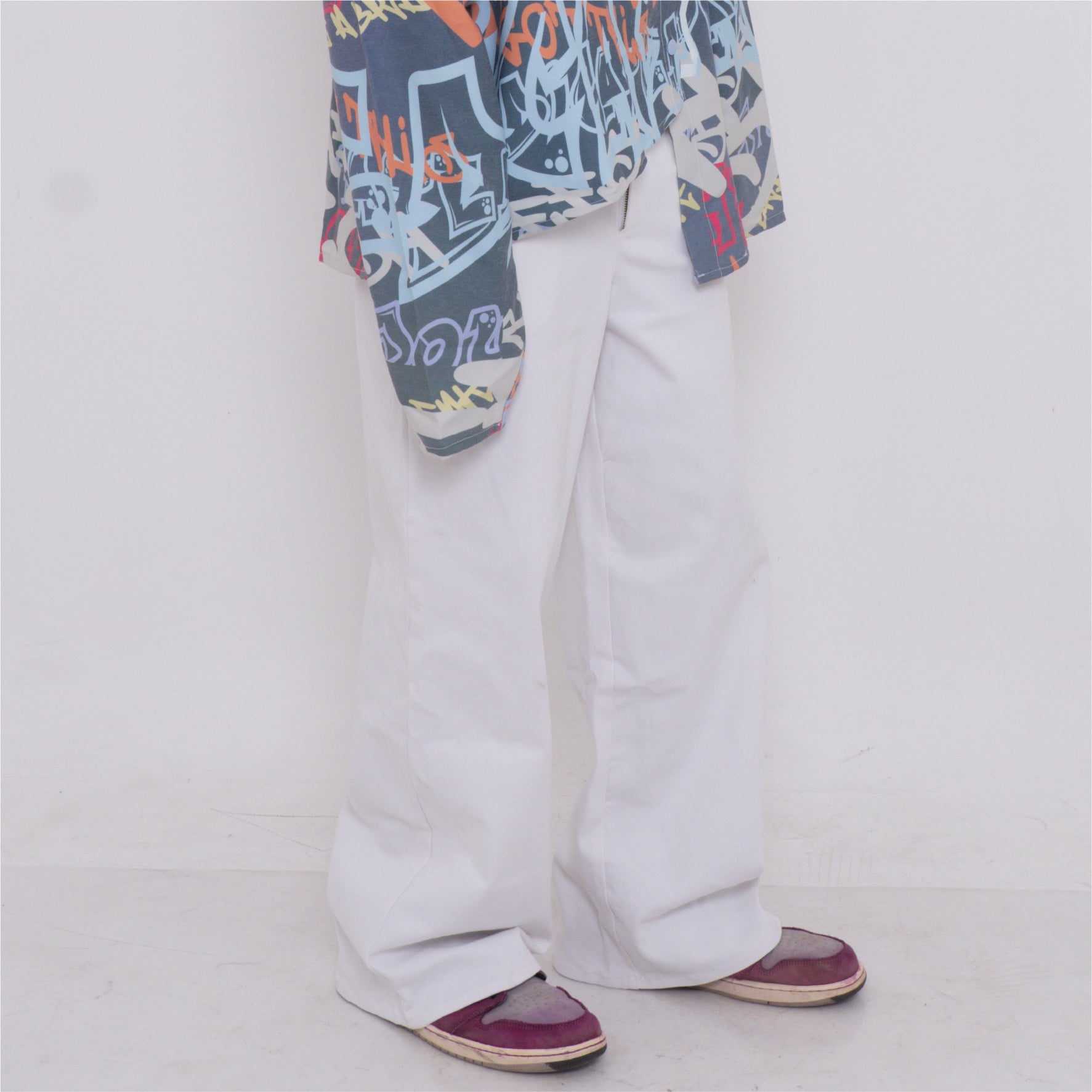 White Pants with Printed Waistband